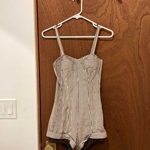 Vintage 1950’s Roxanne Gingham One-Piece Pin Up Style Swimsuit Metal Zipper